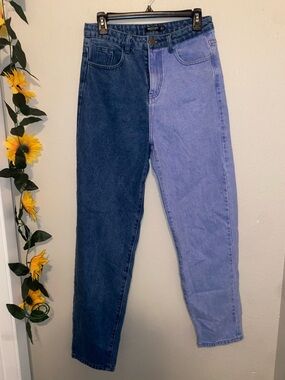 Nasty Gal Two-Tone High-Rise Jeans in Dark Blue & Light Blue